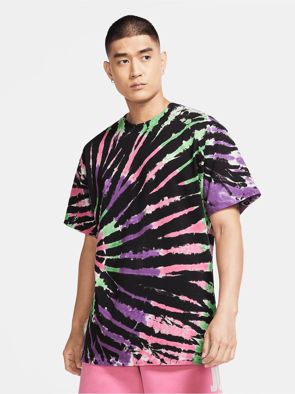 Nike Black Tie-Dye Tee with Pink, Purple & Green Accents